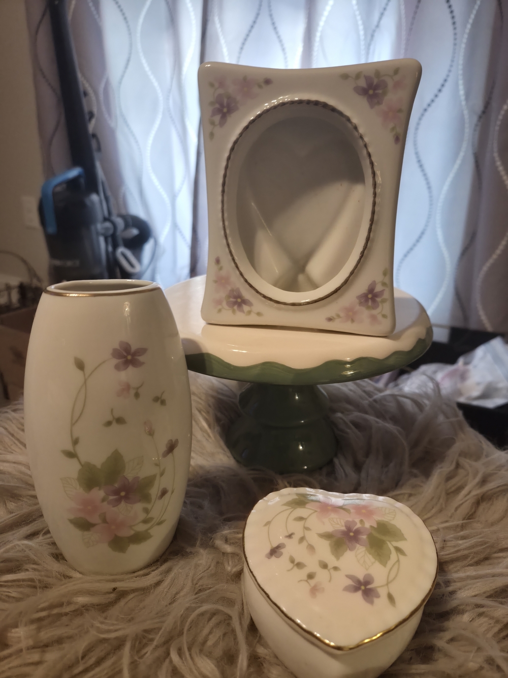 3 Piece Complete Vanity Set By Interpur Porcelain​ Purple Violet Floral​
